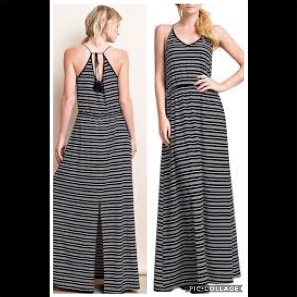 Love Striped Halter Tassel Tie Maxi Dress NWT